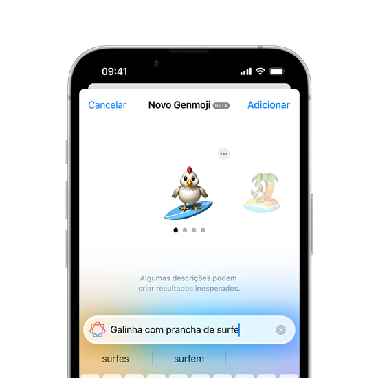Tela do iPhone 16e mostra a criação de um Genmoji.