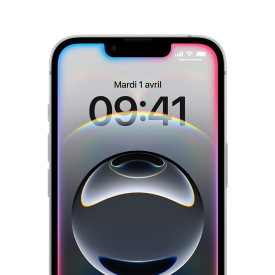 Un iPhone seize-e, avec les bords de l’écran verrouillé qui brillent de différentes couleurs