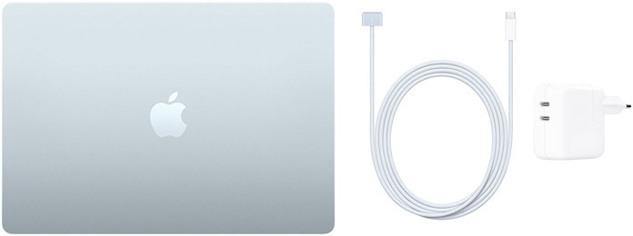15 tuuman MacBook Air, USB-C–MagSafe 3 ‑johto ja 35 W USB-C-virtalähde kahdella portilla