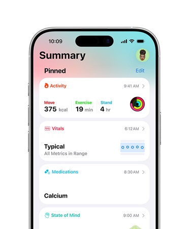 Καρφιτσωμένη σύνοψη υγείας στο iPhone