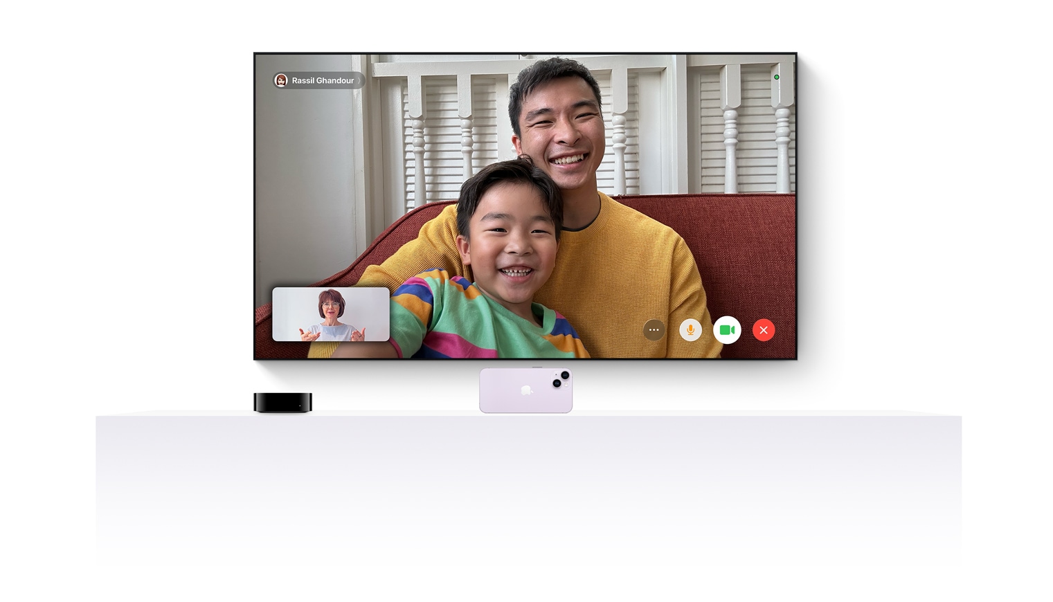 Apple TV 4k and an iPhone working together to bring FaceTime to a flat screen television
