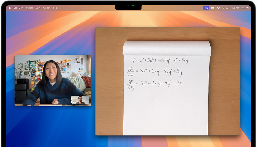 視像通話中使用桌上視角功能，可加入用户在工作檯上的畫面，一同呈現在視像通話中