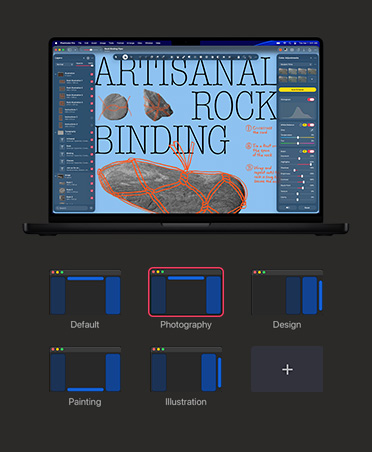 หน้าจอ MacBook Pro รุ่น 16 นิ้ว, ภาพเกี่ยวกับการผูกหินแบบงานฝีมือ, เครื่องมือ Color Adjustment และ White Balance