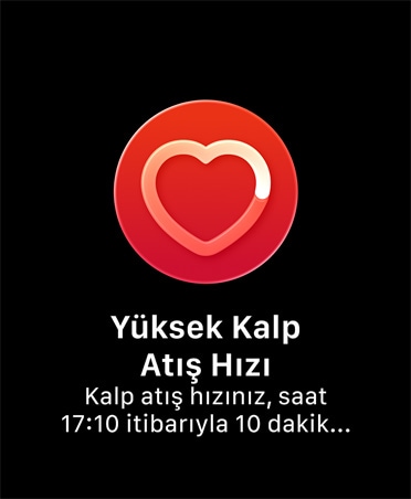 Kalp atış hızı bildirimi, ortasında kalp simgesi bulunan kırmızı daire