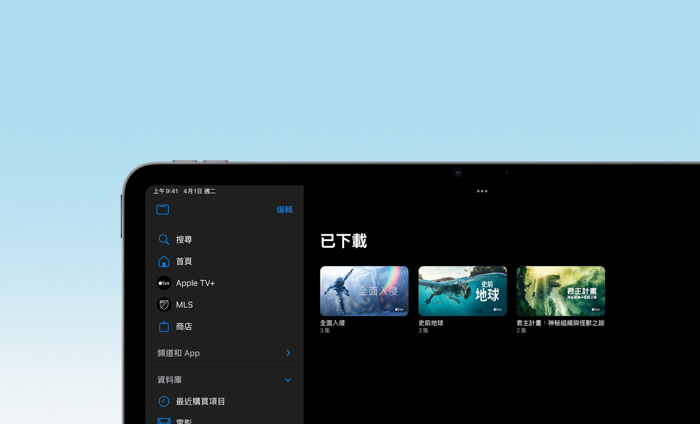 畫面展示已下載的電影和節目