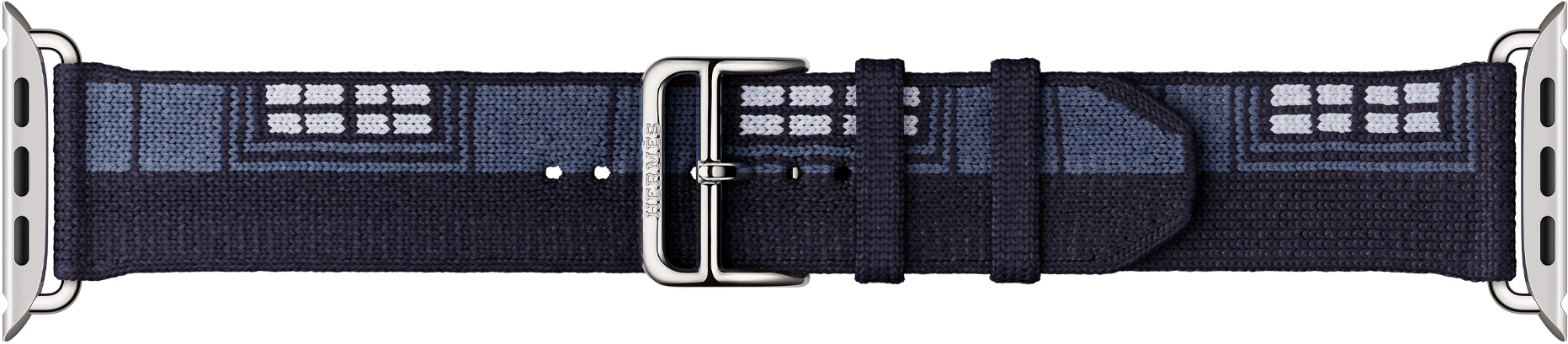 Apple Watch Hermès Faubourg Party Armband, Farbe Bleu Nuit, Metallelemente und Schließe in Silber