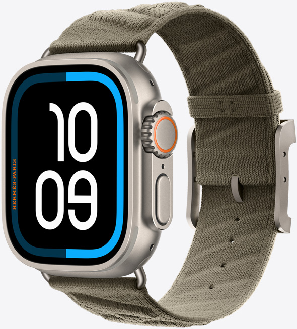 Apple Watch Hermès Ultra 3, Titangehäuse, Farbe Natur, En Mer Armband, Farbe Gris Titane