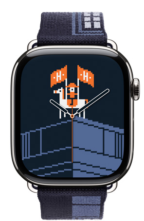 Apple Watch Hermès Series 11, titanium case, silver color, Faubourg Party band and watch face