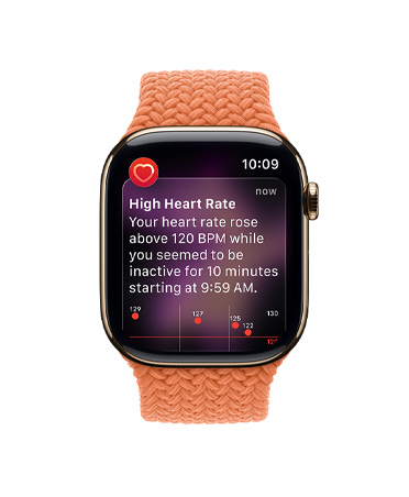 Apple Watch Series 11, titanium case gold color, High heart rate notification, Braided Solo Loop, turmeric color