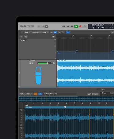 MacBook Pro 16 screen waveform showing tempo sync