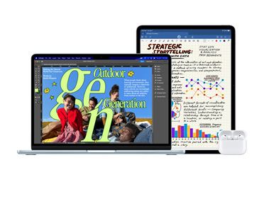 MacBook Pro, AirPods e iPad affiancati