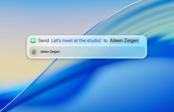User typing a text message within Spotlight to send via Messages app