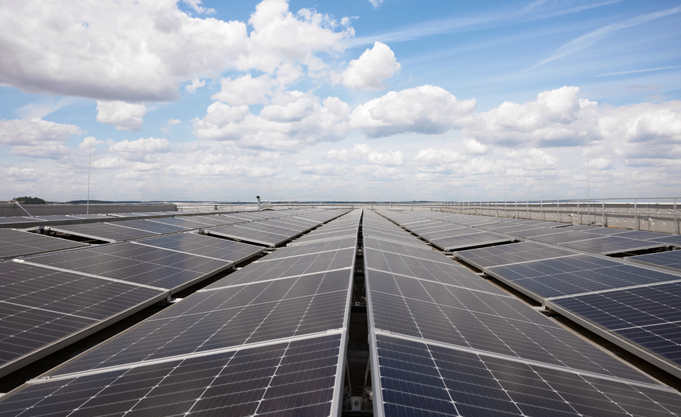 A solar array atop a roof